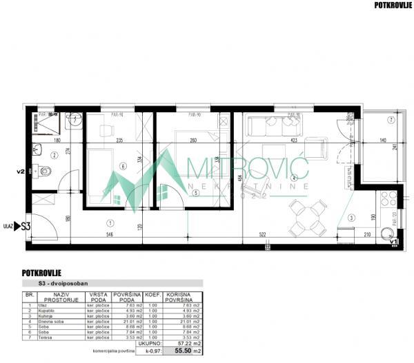 Glavna slika -ADICE 55,5 m2 DVOIPOSOBAN STAN 