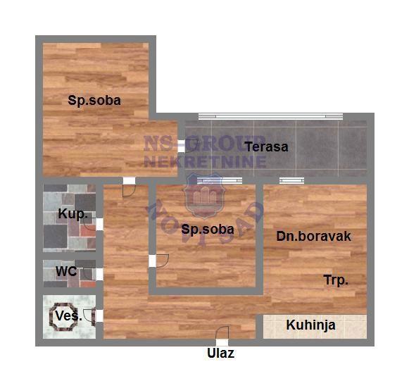 Glavna slika -Trosoban, 61m2, Novi Sad centar Novi Sad, sa terasom, ima lift