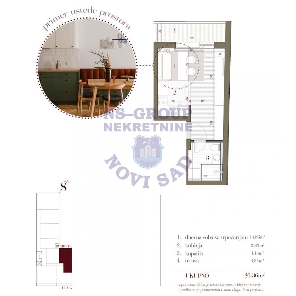 Glavna slika -Jednosoban, 26m2, Telep Novi Sad, sa terasom, ima lift