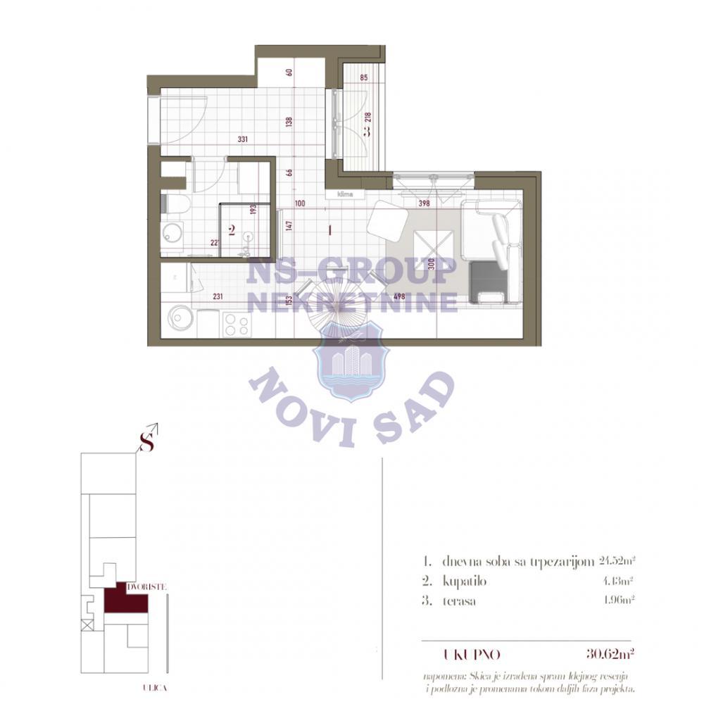 Glavna slika -Jednosoban, 31m2, Telep Novi Sad, sa terasom, ima lift