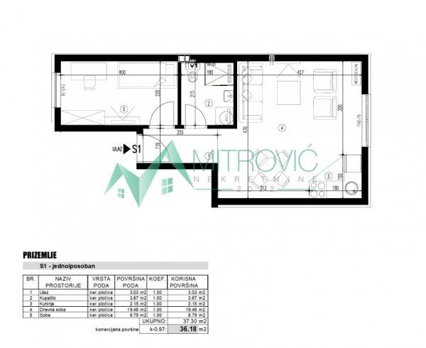 Glavna slika -ADICE 36 m2, JEDNOIPOSOBAN STAN 
