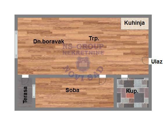 Slika 1 - Dvosoban, 44m2, Novi Sad centar Novi Sad, sa terasom, ima lift
