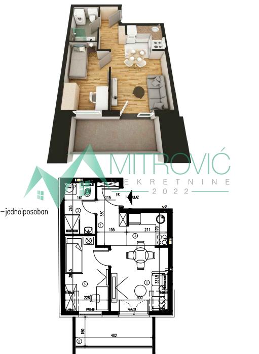 Glavna slika -Dvoiposoban, 36m2, Telep Novi Sad, sa terasom