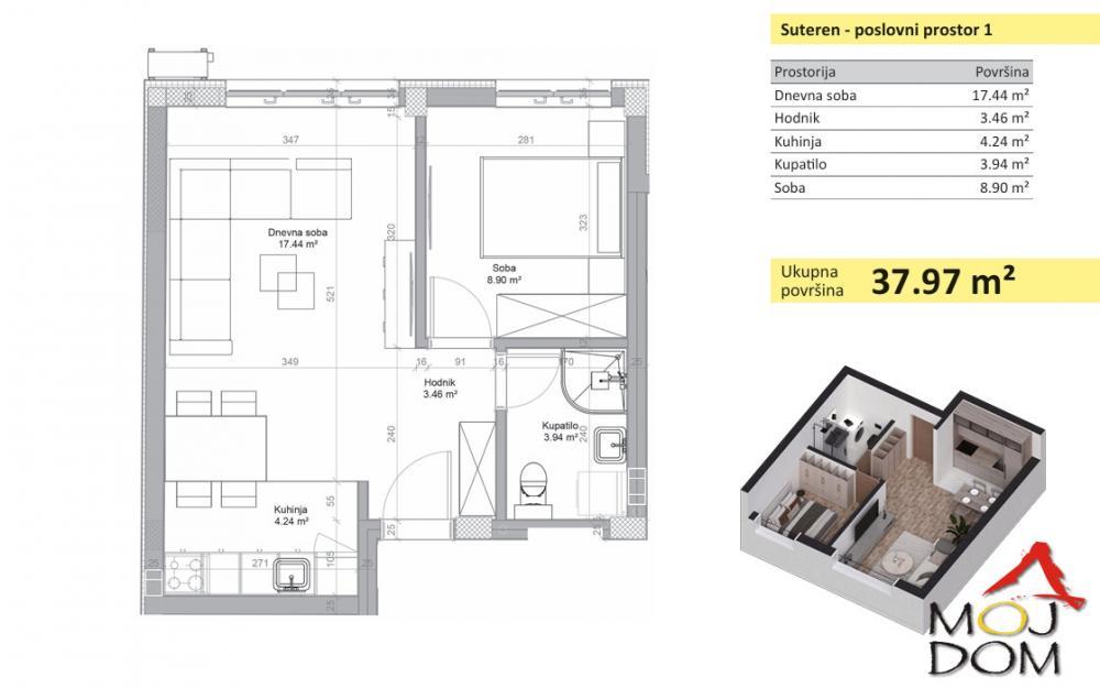 Glavna slika -Stan,NOVI SAD,NOVO NASELJE,kv: 38, € 107550, ID: 1031529