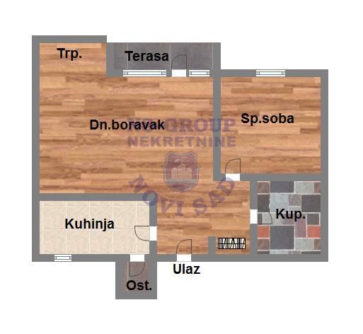 Slika 7 - Dvosoban, 46m2, Grbavica Novi Sad, sa terasom, ima lift
