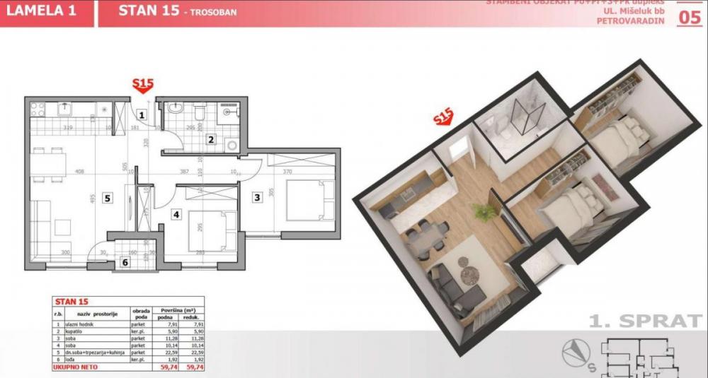 Slika 5 - Dvoiposoban 60m Novi Sad Mišeluk, kod Kovid bolnice preduseljenjem