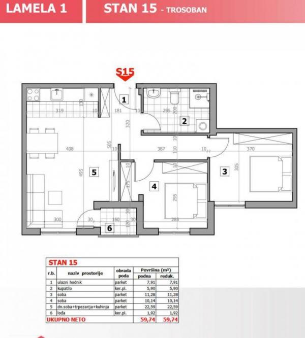 Slika 7 - Dvoiposoban 60m Novi Sad Mišeluk, kod Kovid bolnice preduseljenjem
