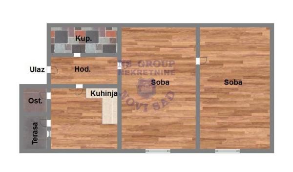 Slika 9 - Dvosoban, 47m2, Detelinara Novi Sad, sa terasom