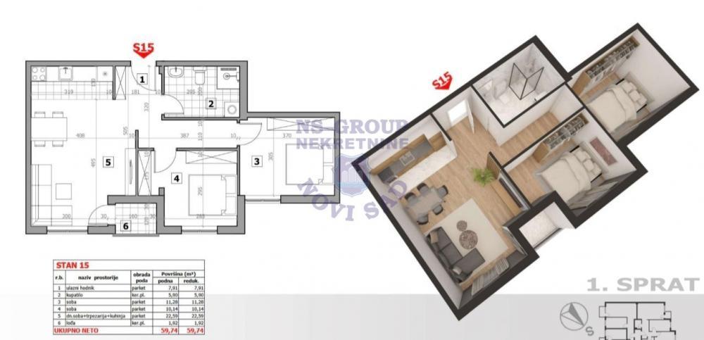 Glavna slika -Prodaja stana, 60m2, Petrovaradin Novi Sad, sa terasom, ima lift