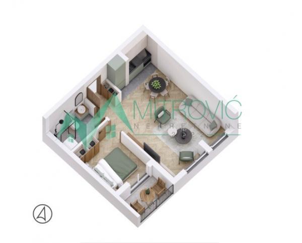 Glavna slika -Petrovaradin, Jednoiposoban stan 42m2 u izgradnji sa povratom PDV 