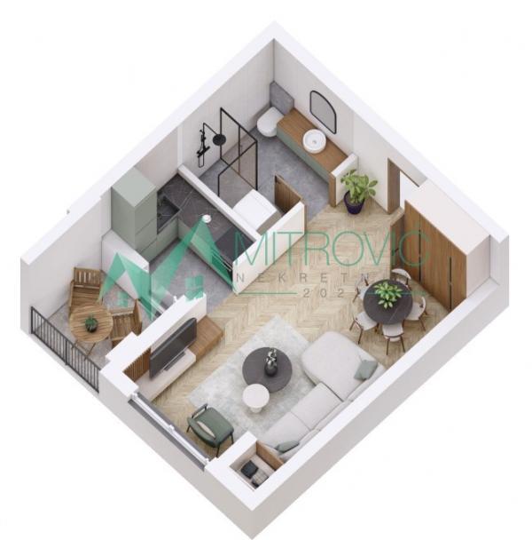 Glavna slika -Petrovaradin, Jednosoban stan 31m2 u izgradnji sa povratom PDV 