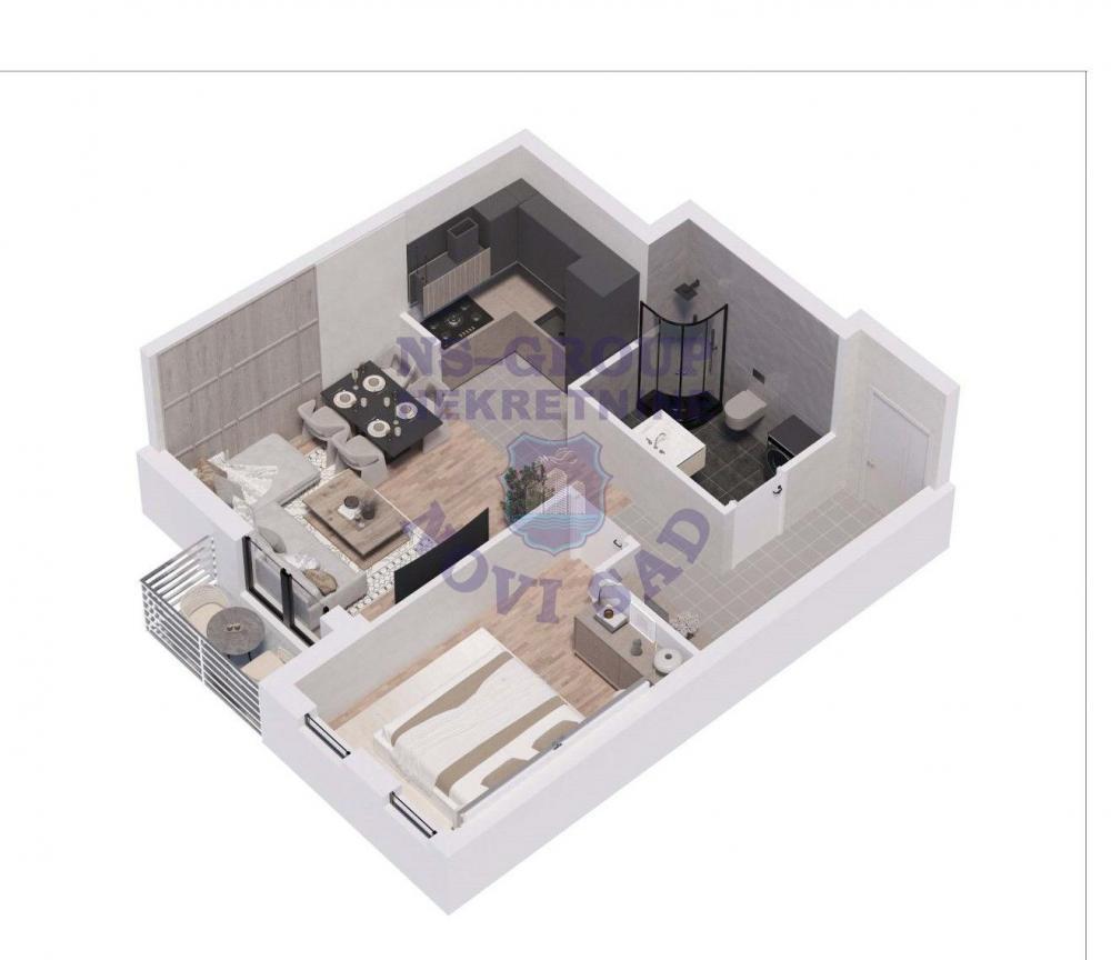 Glavna slika -Dvosoban, 44m2, Socijalno Novi Sad, sa terasom, ima lift