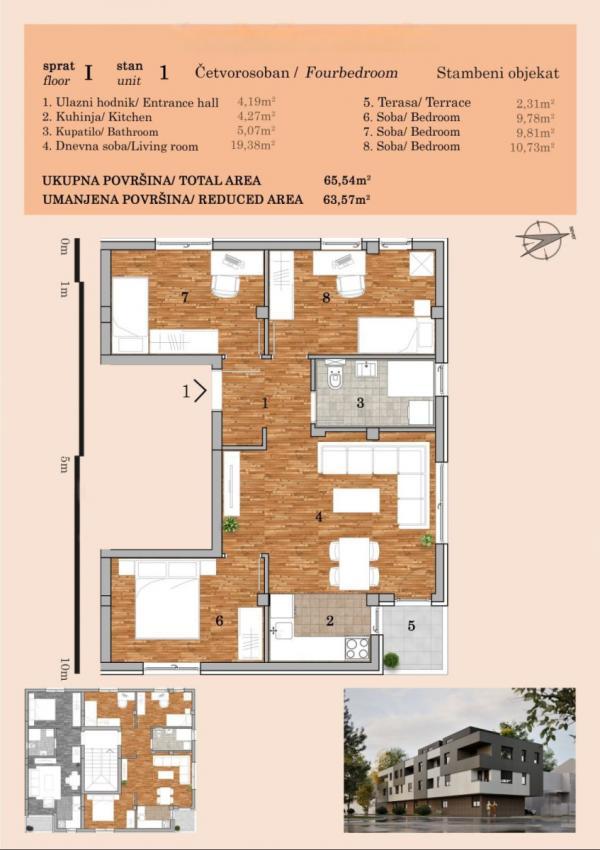 Glavna slika -Stan,NOVI SAD,TELEP,kv: 63.57, € 170250, ID: 1059266