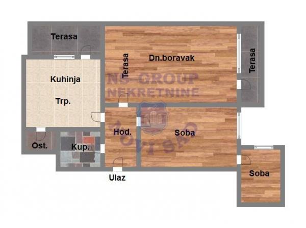 Slika 10 - Trosoban, 62m2, Novosadski kej Novi Sad, sa terasom, ima lift