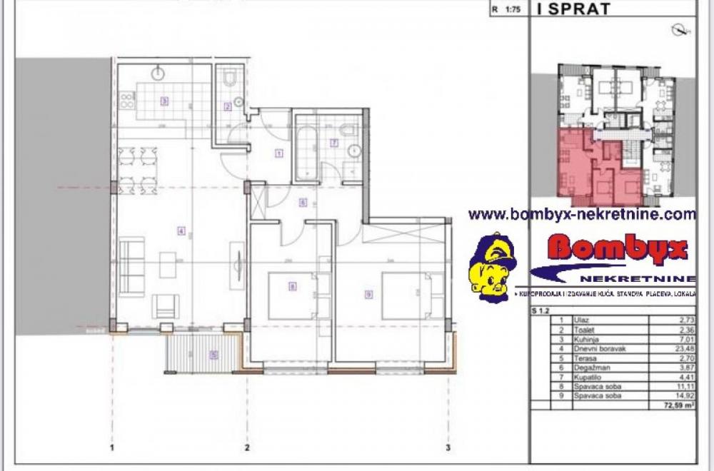 Slika 2 - Trosoban stan 73m Bul. Evrope