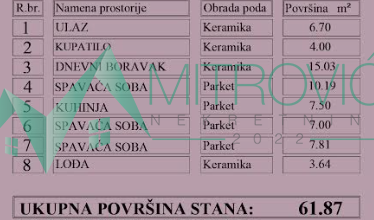 Slika 1 - Na prodaju četvorosoban stan u Adicama, površine 62 m² 