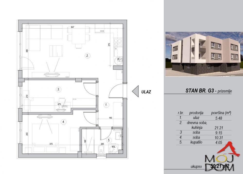Slika 3 - Stan,NOVI SAD,ADICE,kv: 50, € 87950, ID: 1032056