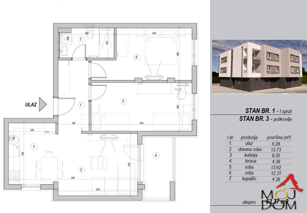 Slika 3 - Stan,NOVI SAD,ADICE,kv: 63, € 136400, ID: 1032053