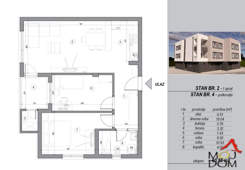 Slika 3 - Stan,NOVI SAD,ADICE,kv: 61, € 131050, ID: 1032052