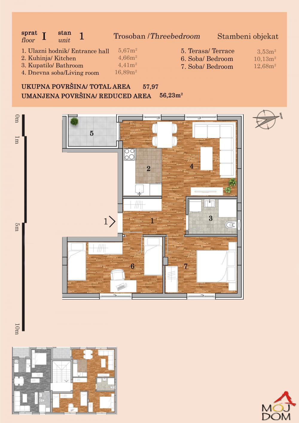Glavna slika -Stan,NOVI SAD,TELEP,kv: 56, € 172000, ID: 1032196