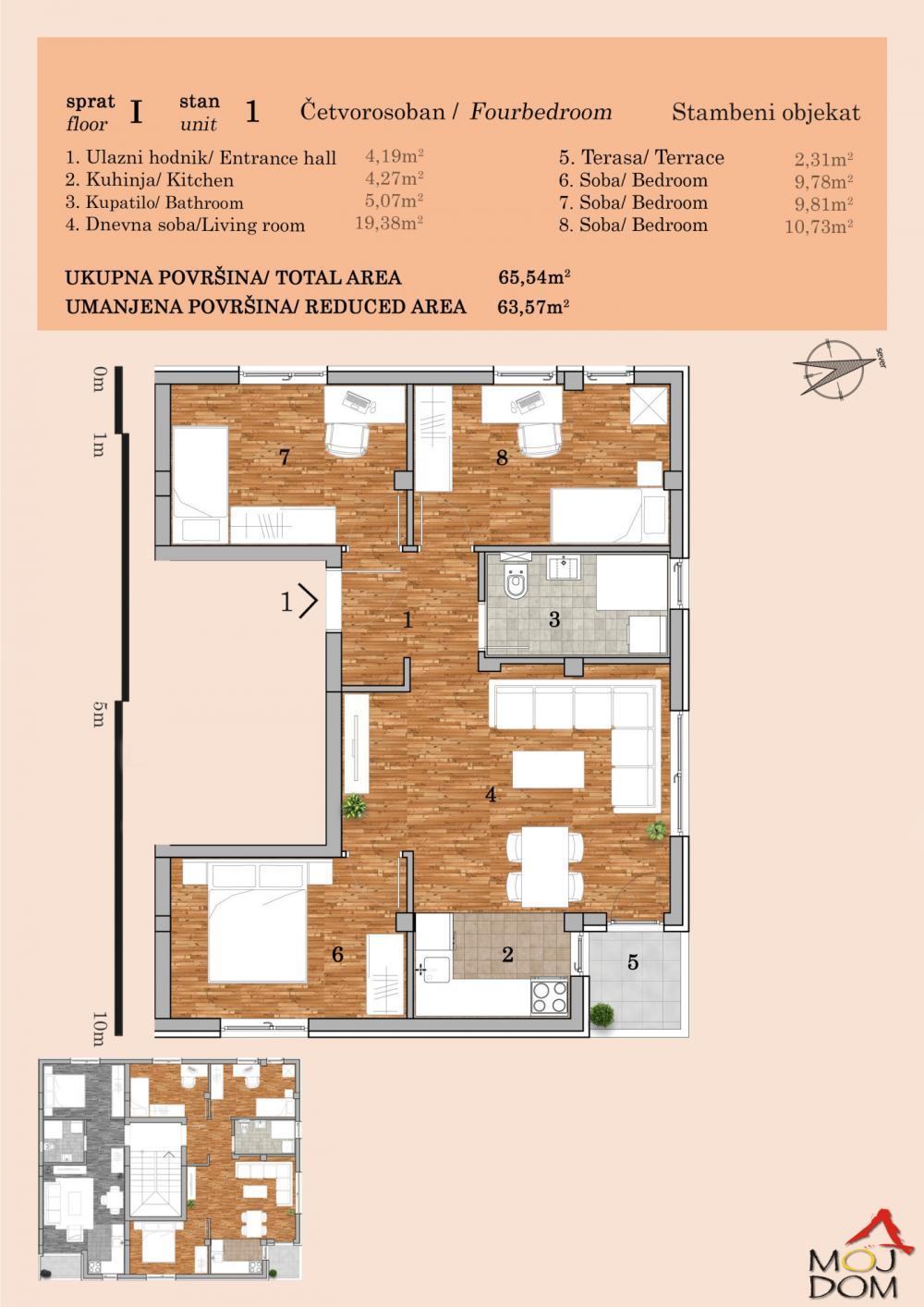 Glavna slika -Stan,NOVI SAD,TELEP,kv: 64, € 187250, ID: 1032193