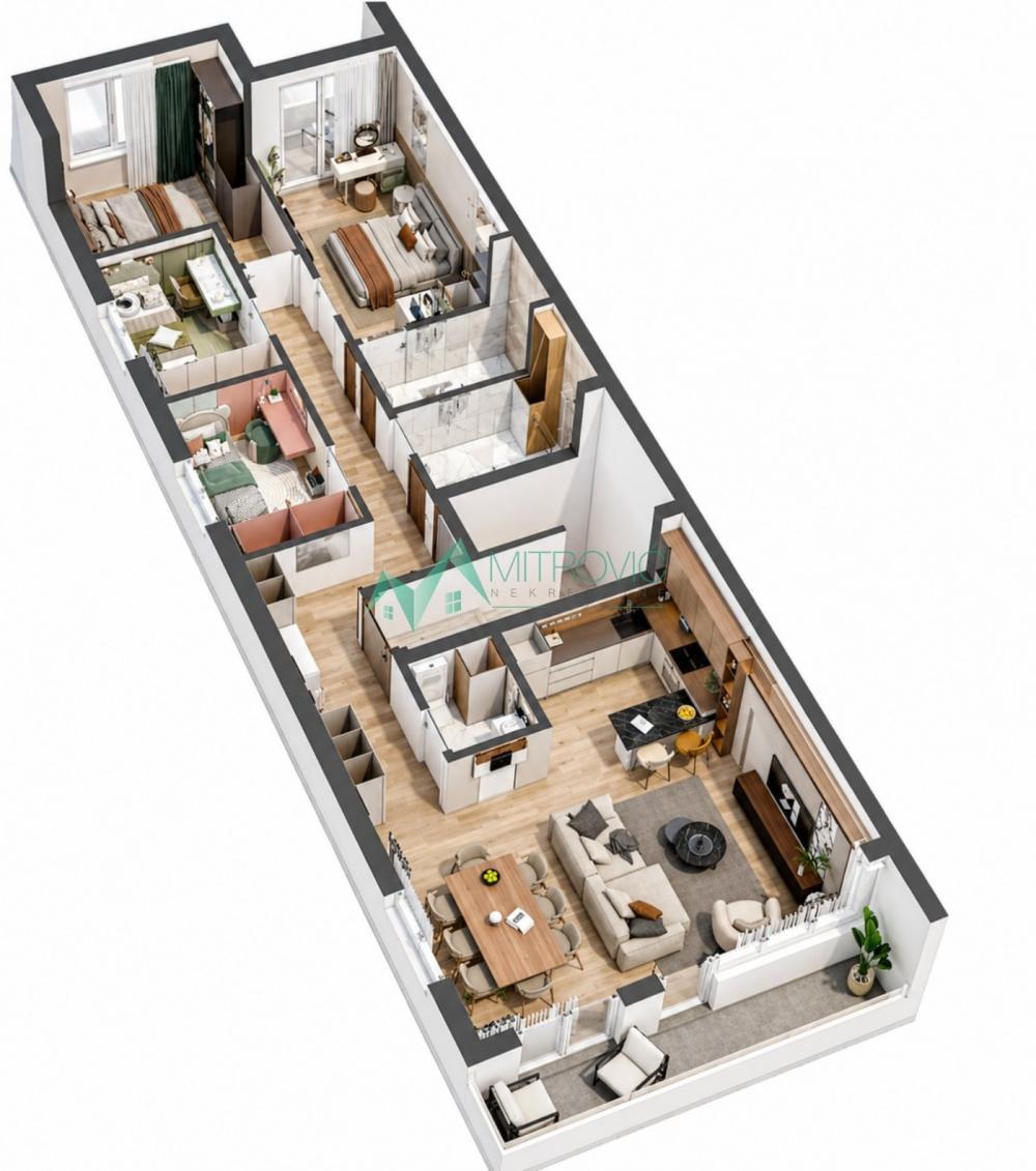Glavna slika -Novi Sad, Veternička rampa - Petosoban stan  107m2  sa krovnom terasom od 100m2 