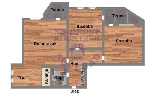 Slika 9 - Trosoban, 64m2, Nova Detelinara Novi Sad, sa terasom, ima lift
