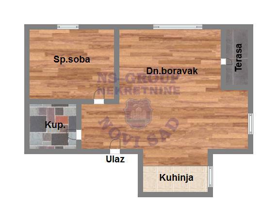 Slika 1 - Dvosoban, 46m2, Telep Novi Sad, sa terasom