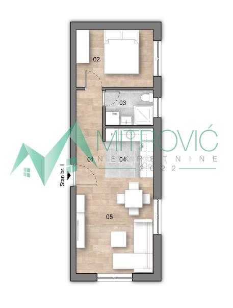 Glavna slika -Jednoiposoban stan sa dvorišnom terasom i parking mestom, 36m², 1772€/m²!!!(Šifra:1004529)