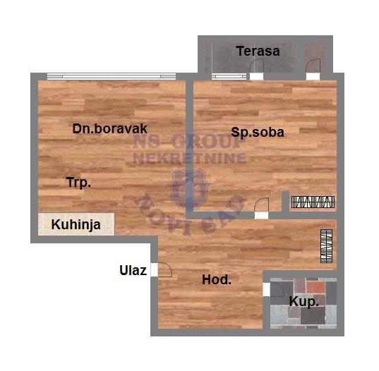 Slika 8 - Dvosoban, 40m2, Detelinara Novi Sad, sa terasom