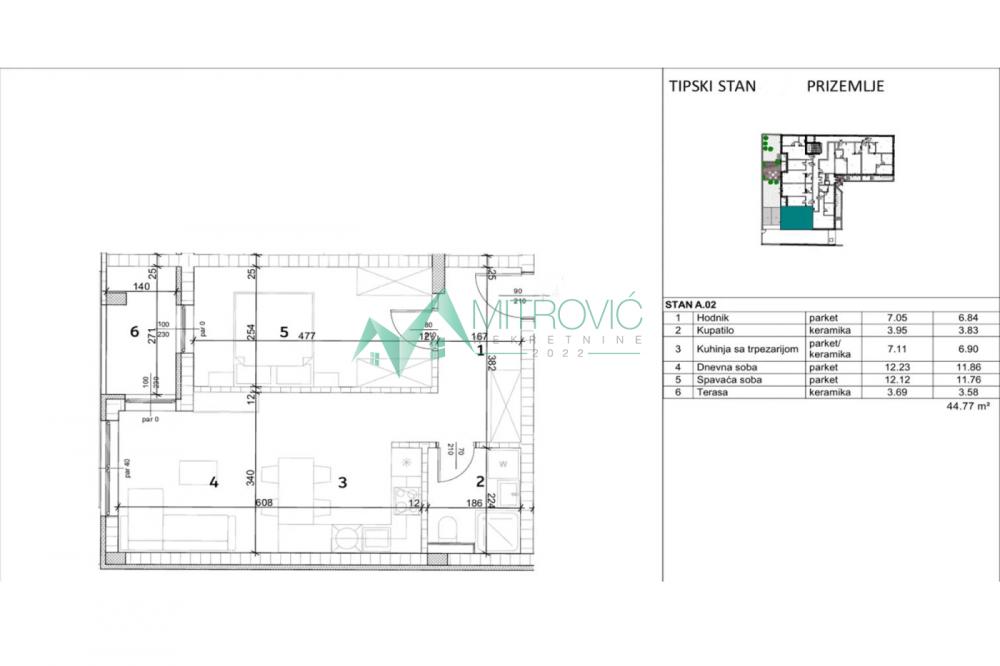 Slika 1 - Dvosoban, 45m2, Telep Novi Sad, ima lift