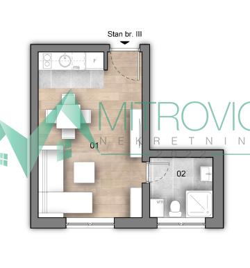 Glavna slika -Jednosoban stan sa parkingom, 22m², 1750€/m²!!!(Šifra:1004542)