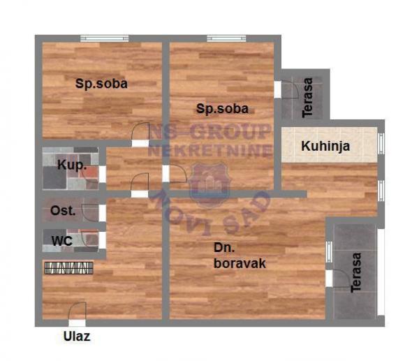 Slika 10 - Trosoban, 74m2, Nova Detelinara Novi Sad, sa terasom, ima lift