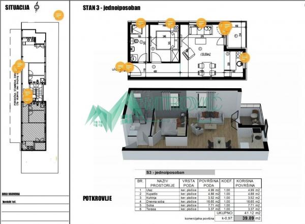 Slika 2 - Dvosoban, 40m2, Adice Novi Sad, sa terasom