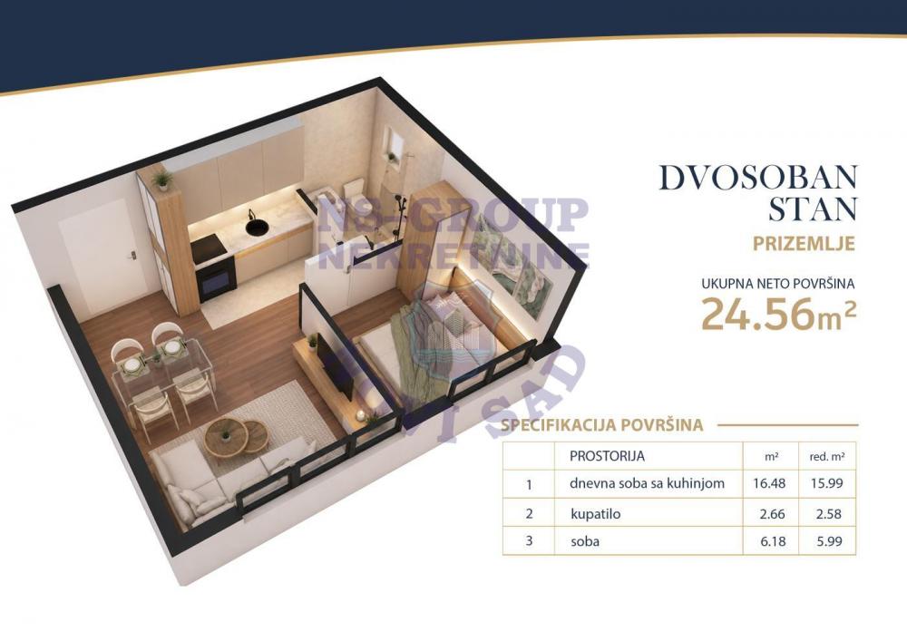 Slika 1 - Jednoiposoban, 25m2, Veternik Novi Sad