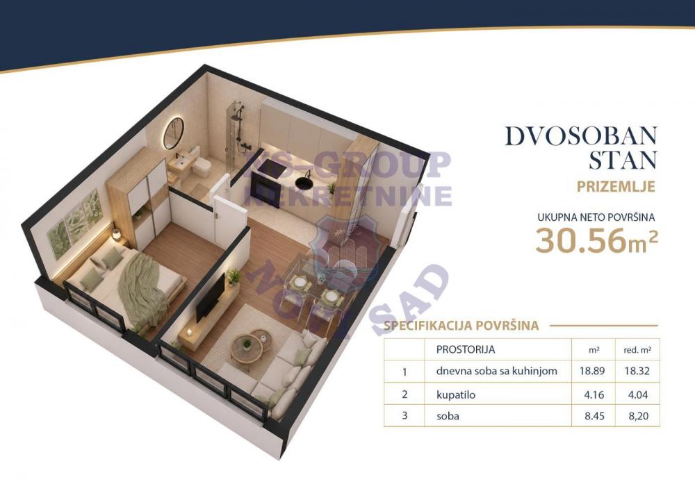 Slika 1 - Jednoiposoban, 31m2, Veternik Novi Sad