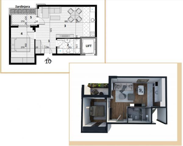 Glavna slika -Dvosoban, 46m2, Vojvode Šupljikca Novi Sad, sa terasom, ima lift