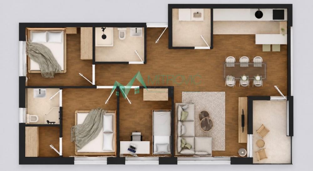 Slika 1 - VETERNIK – ČETVOROSOBAN STAN 74,11 m² | 3 SPAVAĆE SOBE | 1 PARKING MESTO GRATIS (ID: 1004774) 