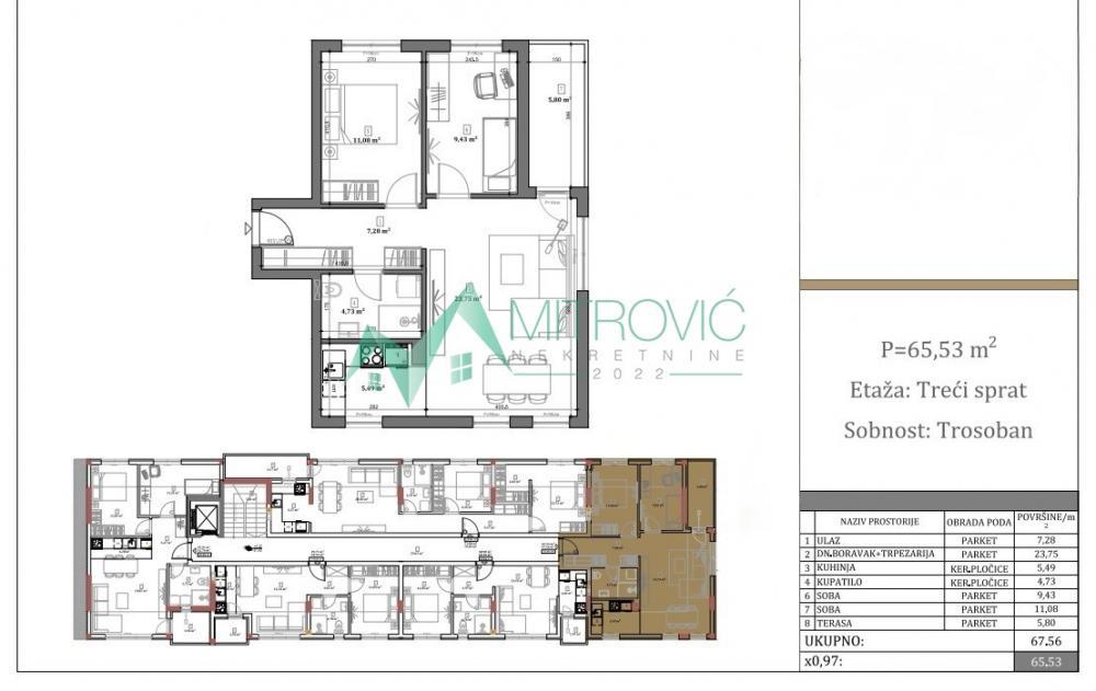 Glavna slika -Trosoban stan u novogradnji – Telep, 65m² (Šifra: 1004801) 