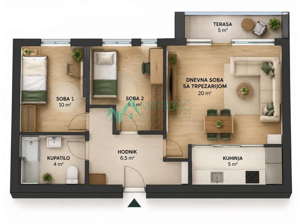 Glavna slika -TROSOBAN STAN NA TELEPU, 59M2 BULEVAR PATRIJARHA PAVLA 