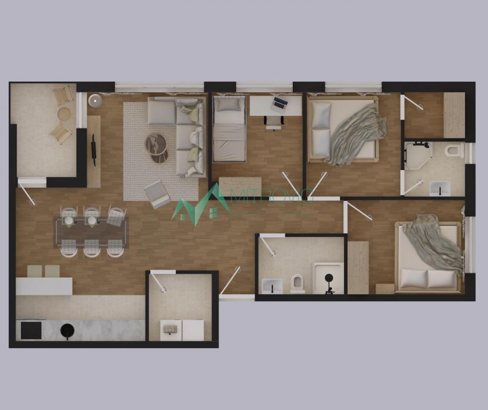 Slika 1 - VETERNIK – ČETVOROSOBAN STAN 74m² | 3 SPAVAĆE SOBE | GRATIS PARKING MESTO (ID: 1004773) 