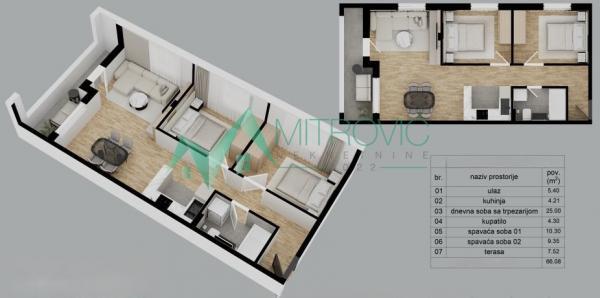 Glavna slika -Trosoban stan u izgradnji na Adicama – 66 m² (Šifra: 1004847) 